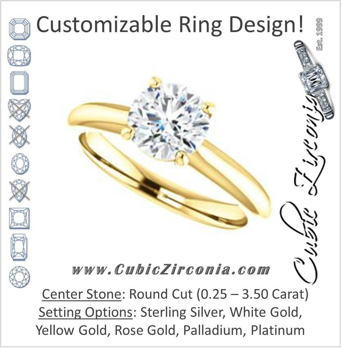 Cubic Zirconia Engagement Ring- The Ursula (Customizable Round Cut High-Set Solitaire)