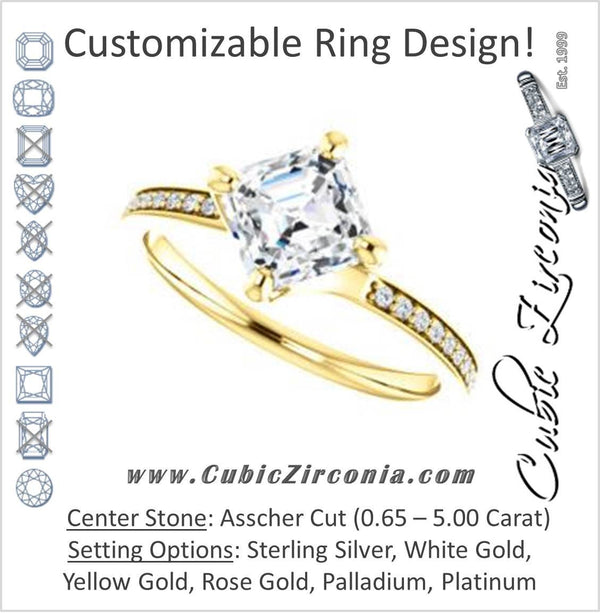 Cubic Zirconia Engagement Ring- The Valeria (Customizable Kite-setting Asscher Cut Center featuring Thin Pavé Band)