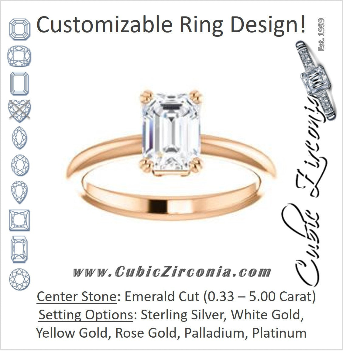 Cubic Zirconia Engagement Ring- The Venusia (Customizable Emerald Cut Solitaire with Thin Band)