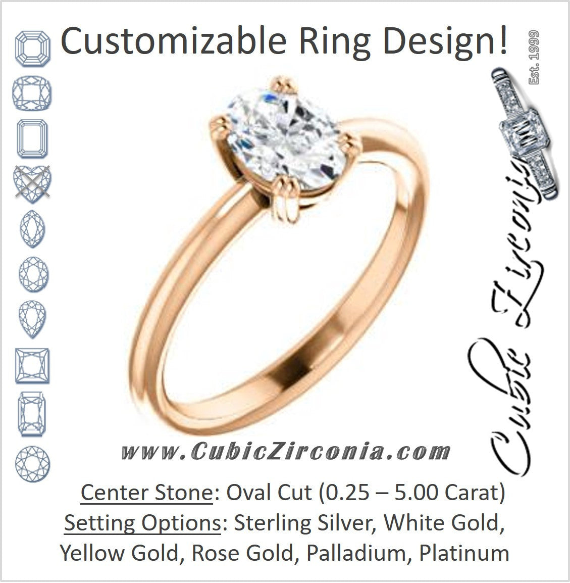 Cubic Zirconia Engagement Ring- The Venusia (Customizable Oval Cut Solitaire with Thin Band)