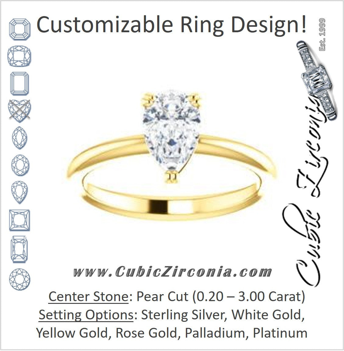 Cubic Zirconia Engagement Ring- The Venusia (Customizable Pear Cut Solitaire with Thin Band)