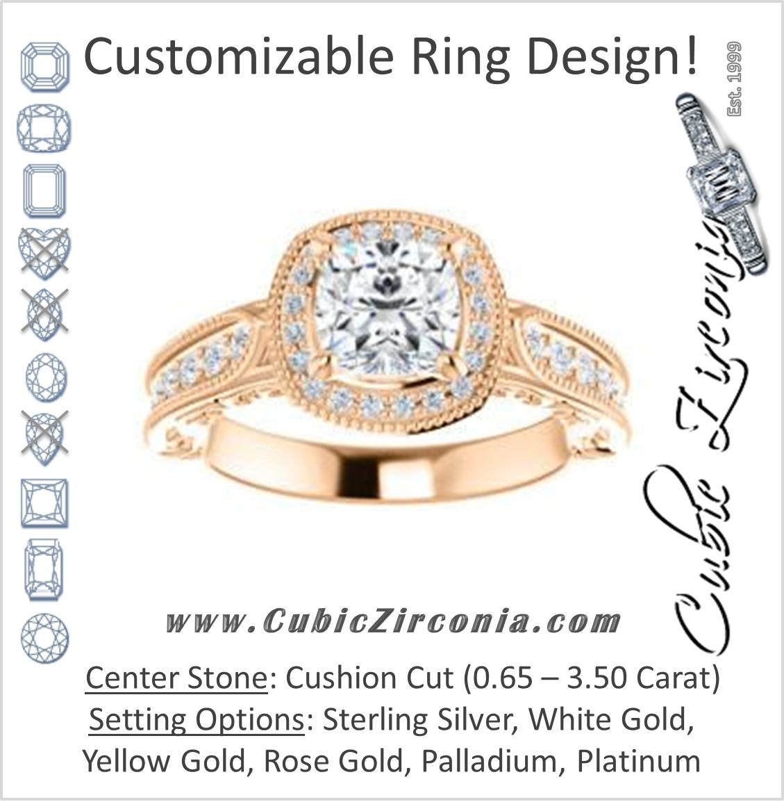 Cubic Zirconia Engagement Ring- The Zöe (Customizable Vintage Cushion Cut Greek Goddess Design)