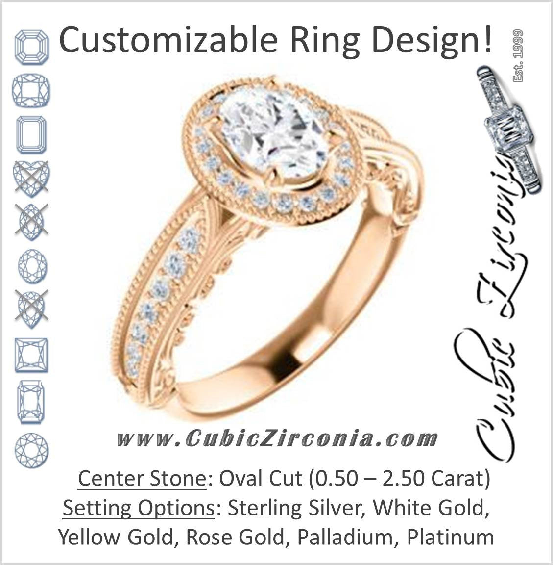 Cubic Zirconia Engagement Ring- The Zöe (Customizable Vintage Oval Cut Greek Goddess Design)