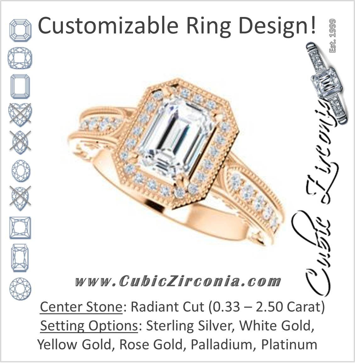 Cubic Zirconia Engagement Ring- The Zöe (Customizable Vintage Radiant Cut Greek Goddess Design)