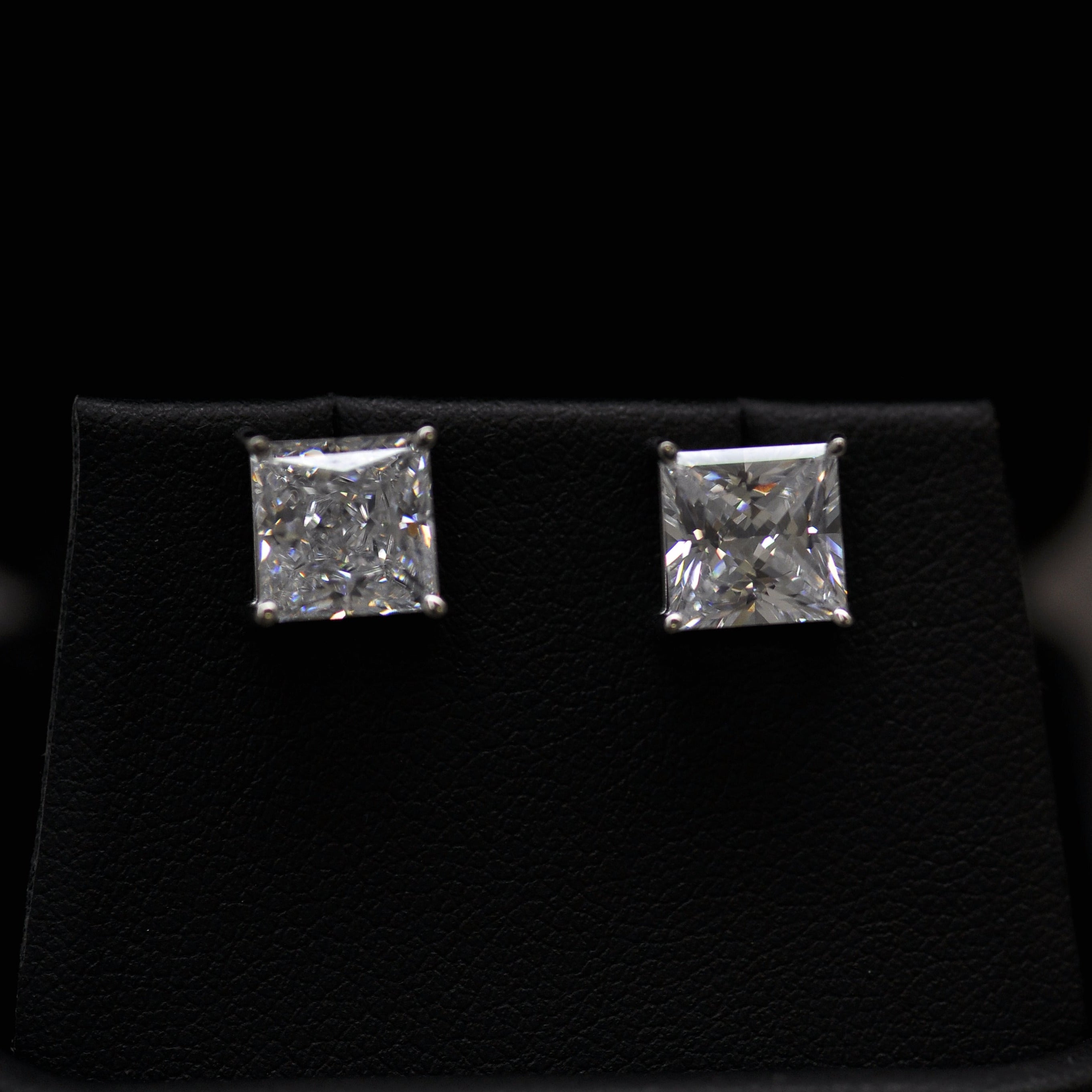 Cubic Zirconia Earrings- *Clearance* 4.0 Carat TGW 4 Prong Princess CZ Stud Earring Set in 18K White Gold