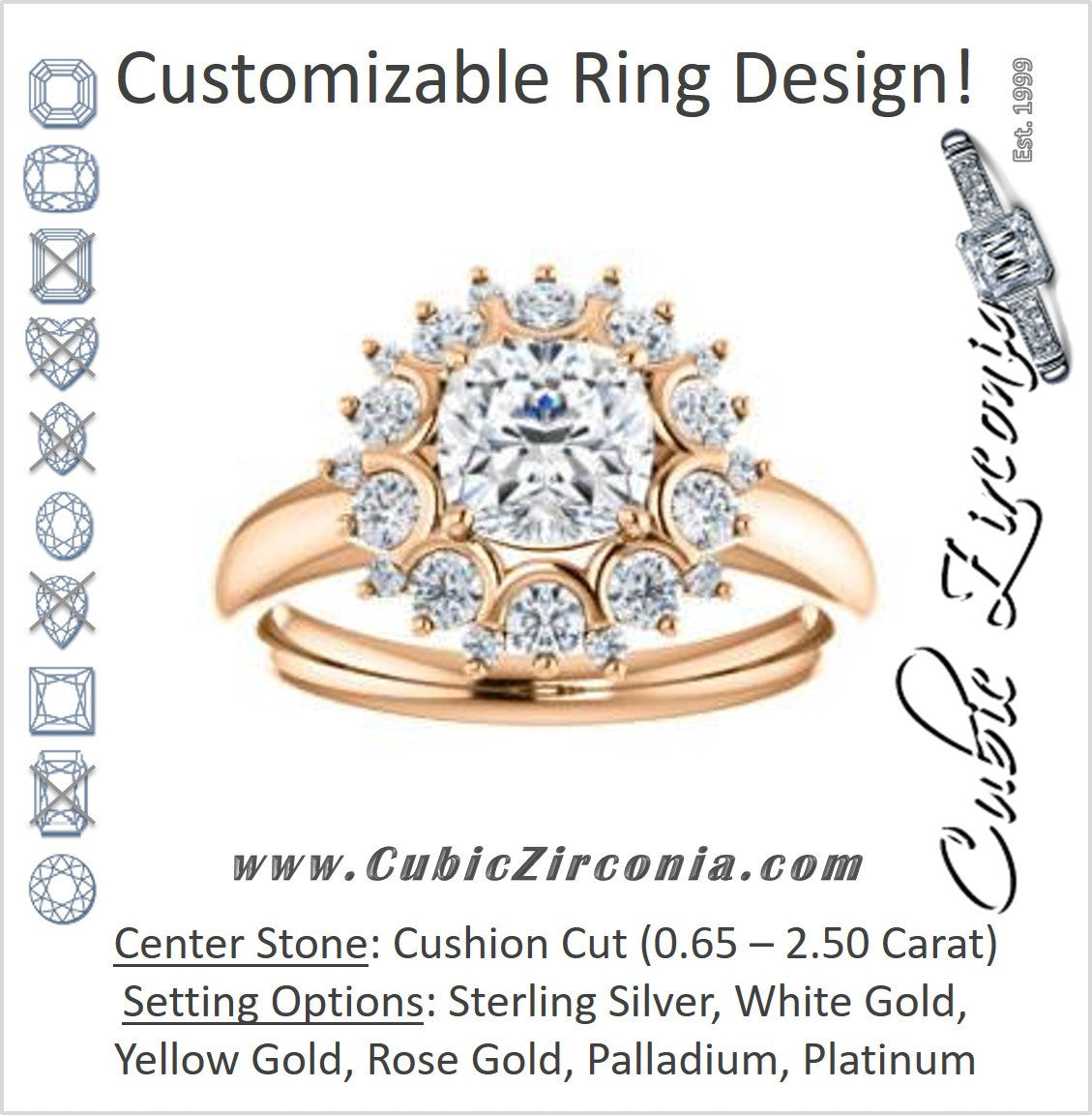 Cubic Zirconia Engagement Ring- The BettyJo (Customizable Cushion Cut featuring Cluster Accent Bouquet)