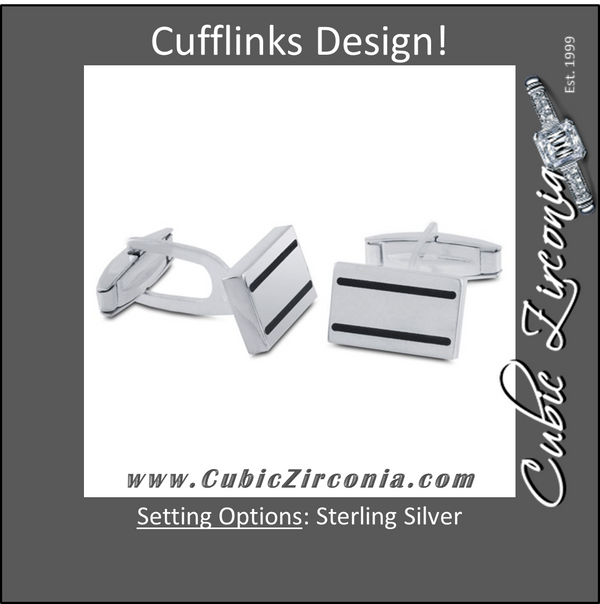 Men’s Cufflinks- Sterling Silver Rectangle with Black Resin Inlay Details