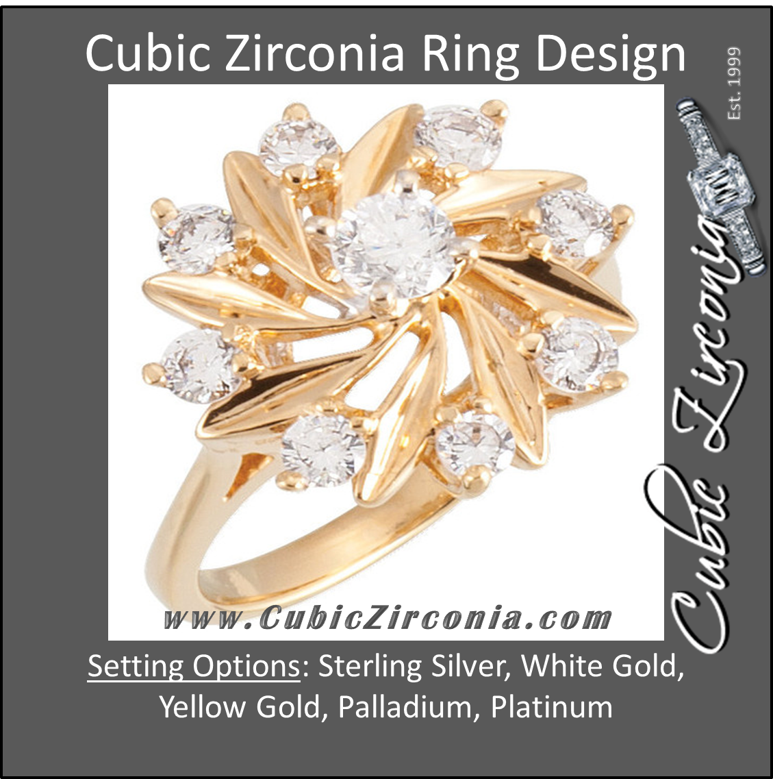 Cubic Zirconia Engagement Ring- The Shania (0.81 CTW "Sunflower"-inspired 8-Stone Cluster-Style)