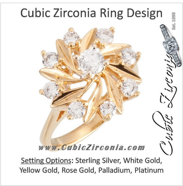 Cubic Zirconia Engagement Ring- The Shania (0.81 CTW "Sunflower"-inspired 8-Stone Cluster-Style)