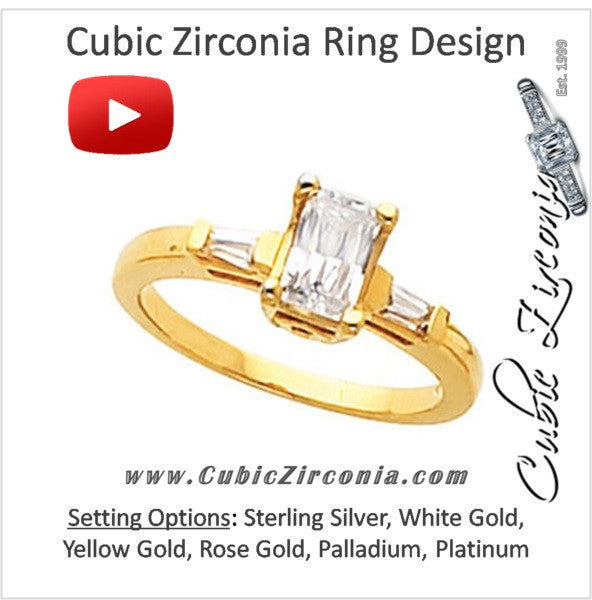 Cubic Zirconia Engagement Ring- The Robin (1 Carat Emerald-Cut with Baguette Accents)