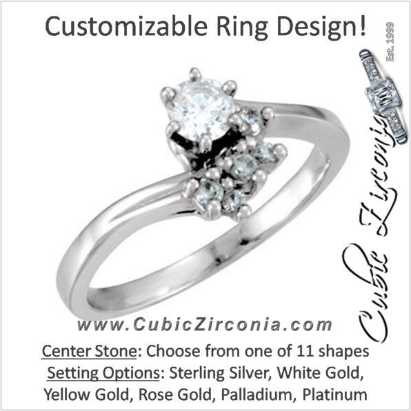 Cubic Zirconia Engagement Ring- The Leia (Customizable 6-stone Cluster Style with Artisan Bypass)