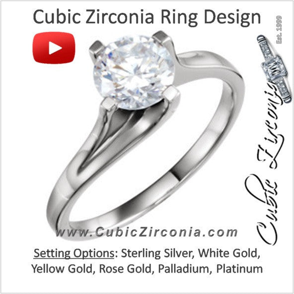 Cubic Zirconia Engagement Ring- The Johanna (0.16-1.0 Carat Round Cut Solitaire with Alternating Sides Metal Shank)