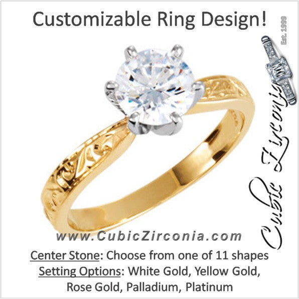 Cubic Zirconia Engagement Ring- The ________ Naming Rights 120-187 (Solitaire with Hand-Engraved Band)