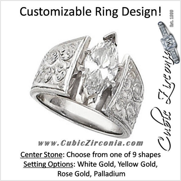 Cubic Zirconia Engagement Ring- The Jodi (0.12-5.0 CT Customizable Center Wide Hand-Engraved Solitaire)