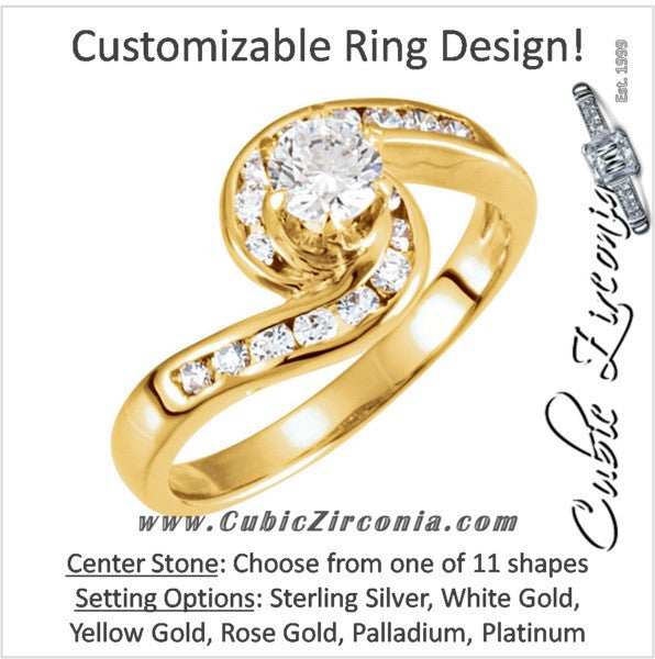 Cubic Zirconia Engagement Ring- The Rachel (Flowing Bypass Style with Customizable Center)