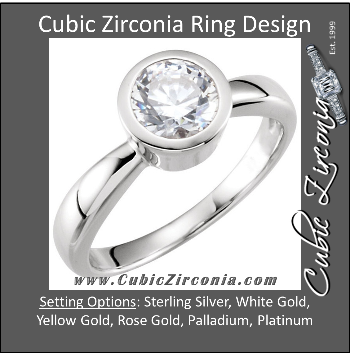 Cubic Zirconia Engagement Ring- The Sheena (Simple 0.25-1.0 CT Round Bezel-Set Solitaire)
