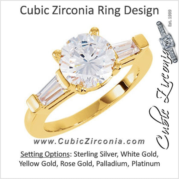 Cubic Zirconia Engagement Ring- The Liv (Round Cut 3-stone with Tapered Baguettes)