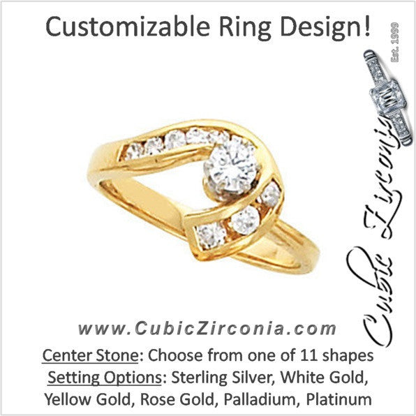 Cubic Zirconia Engagement Ring- The Brandie (Customizable 10-stone with Round Channel and Horseshoe Motif)