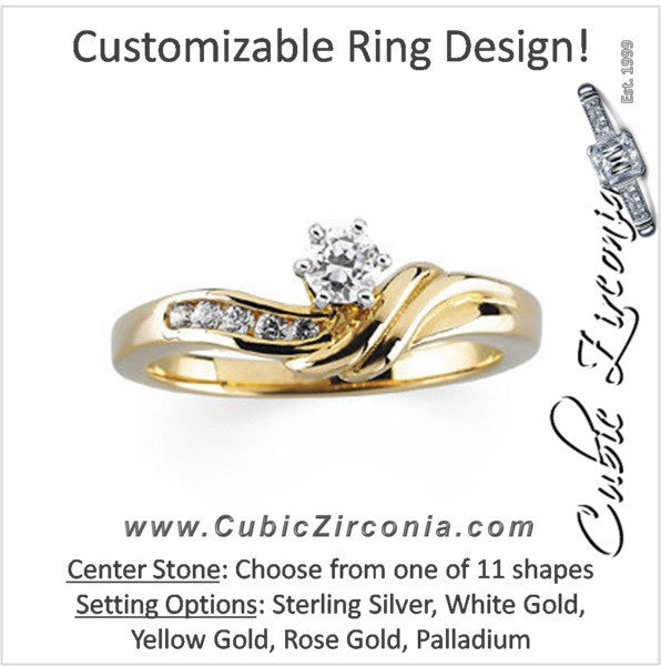 Cubic Zirconia Engagement Ring- The Xena (6-stone with Round Channel Hand-Engraved Band)