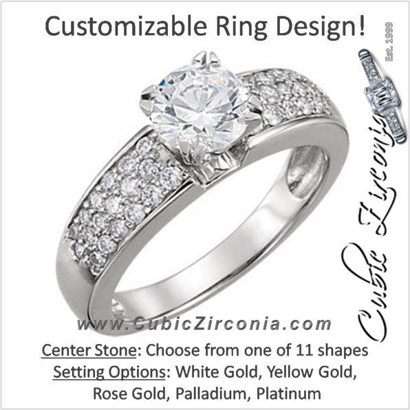 Cubic Zirconia Engagement Ring- The Ashleigh (Customizable with Triple Row Pavé)