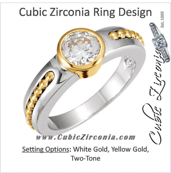 Cubic Zirconia Engagement Ring- The Stefanie Sky (Bezel-Style Solitaire with Beaded Channel)