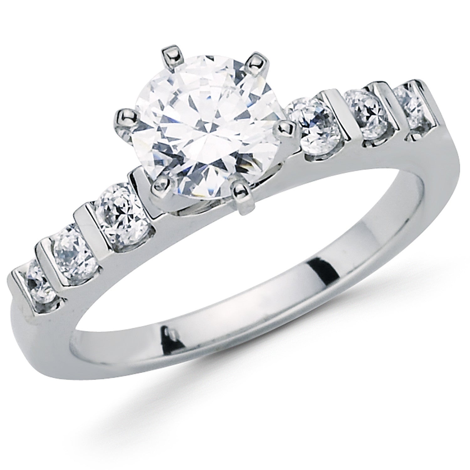 Cubic Zirconia Engagement Ring- The Lillian (Customizable 7-stone with Round Bar-Channel Accents)