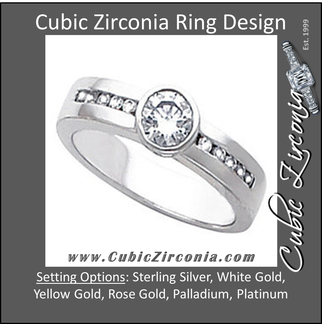 Cubic Zirconia Engagement Ring- The Meredith (0.5 Carat Round Bezel-Style with Channel-Set Accents)