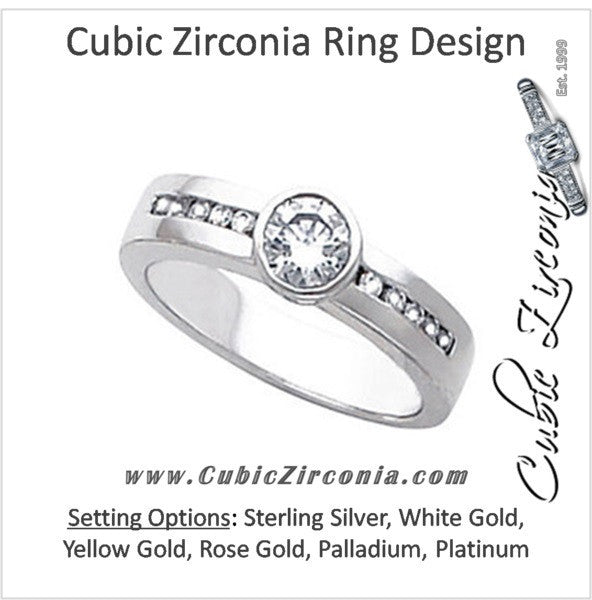 Cubic Zirconia Engagement Ring- The Meredith (0.5 Carat Round Bezel-Style with Channel-Set Accents)
