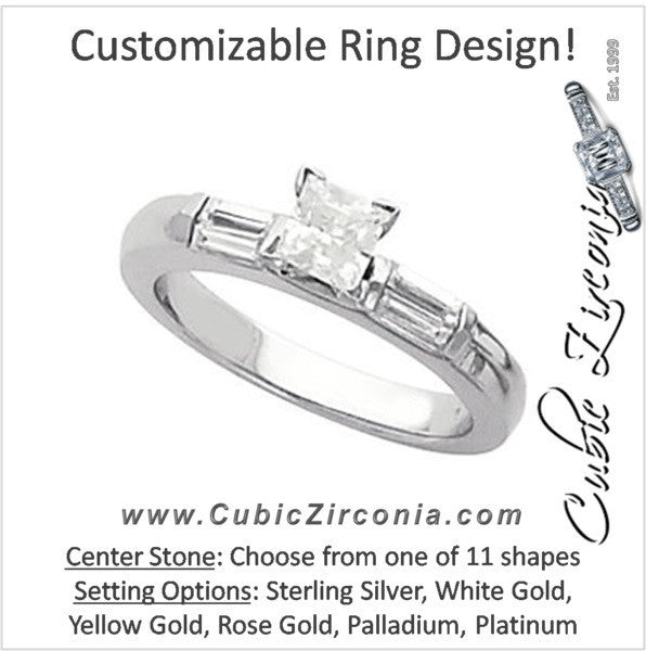 Cubic Zirconia Engagement Ring- The Liza (Customizable 5-stone with Straight Baguettes)