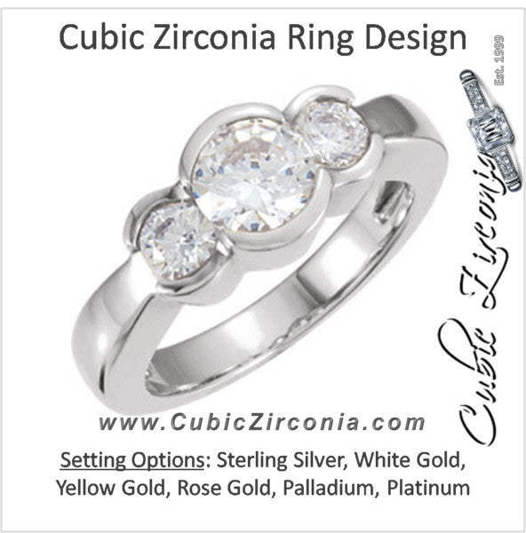 Cubic Zirconia Engagement Ring- The Sienna (Customizable Round Bezel-set 3-stone)