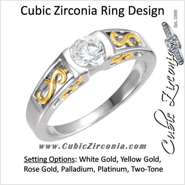 Cubic Zirconia Engagement Ring- The Kristi (0.5 CT Round Bezel-Set Solitaire with S-Pattern Band and Two-Tone Option)