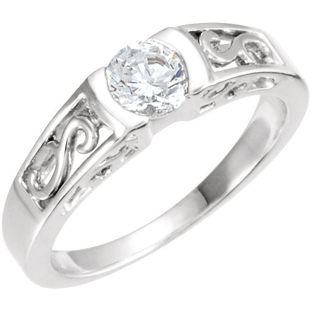 Cubic Zirconia Engagement Ring- The Kristi (0.5 CT Round Bezel-Set Solitaire with S-Pattern Band and Two-Tone Option)