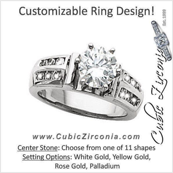Cubic Zirconia Engagement Ring- The Dayna (Customizable with Double Row of Round Channel Accents)