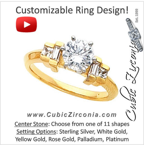 Cubic Zirconia Engagement Ring- The Shelby (Customizable 5-stone with Princess and Baguette Channel Accents)