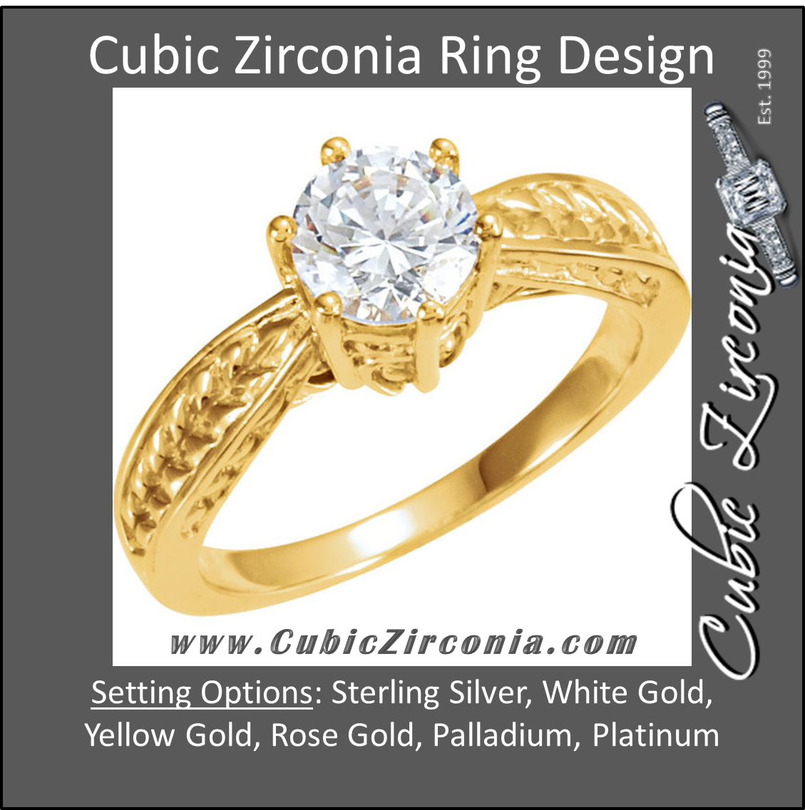 Cubic Zirconia Engagement Ring- The Colleen (0.25-1.0 Carat Round Semi-Solitaire with Flame Channel Band)