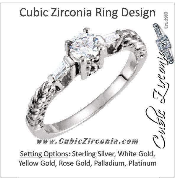 Cubic Zirconia Engagement Ring- The Mallory (0.25-1.0 Carat 3-stone Antique Round-Cut with Dual Tapered Baguettes)