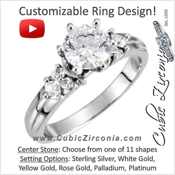 Cubic Zirconia Engagement Ring- The Amelia (Customizable 7-stone with Round Tri-cluster Accents)