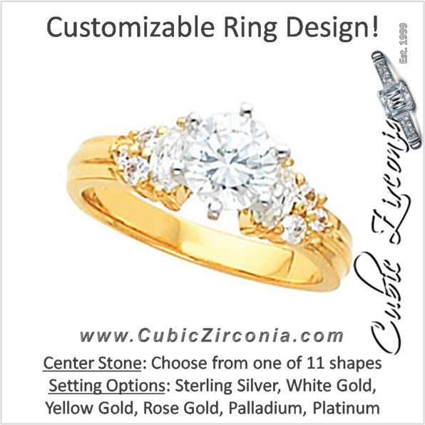 Cubic Zirconia Engagement Ring- The Leticia (Customizable 9-stone with Tri-cluster Round and Dual Marquise Accents)