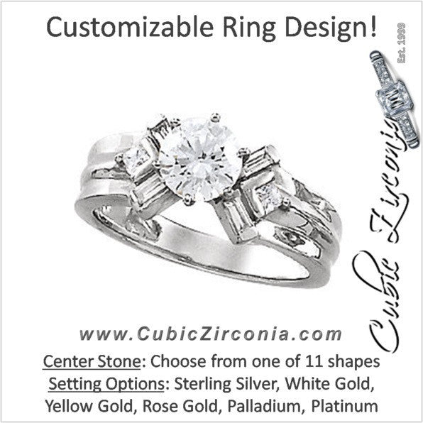 Cubic Zirconia Engagement Ring- The Alanna (Customizable 7-stone with Angled Princess and Baguette Accents)