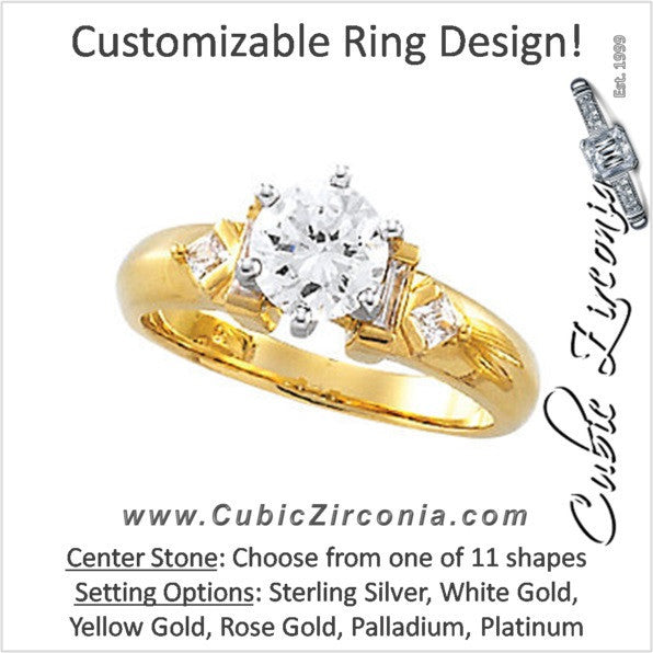 Cubic Zirconia Engagement Ring- The Larissa (Customizable 5-stone with Princess Cut & Baguette Accents)