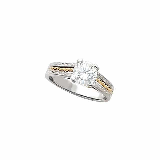 Cubic Zirconia Engagement Ring- The Regina (Round 1.0 CT Solitaire with Hand-Engraved Band and Two-Tone Metal)