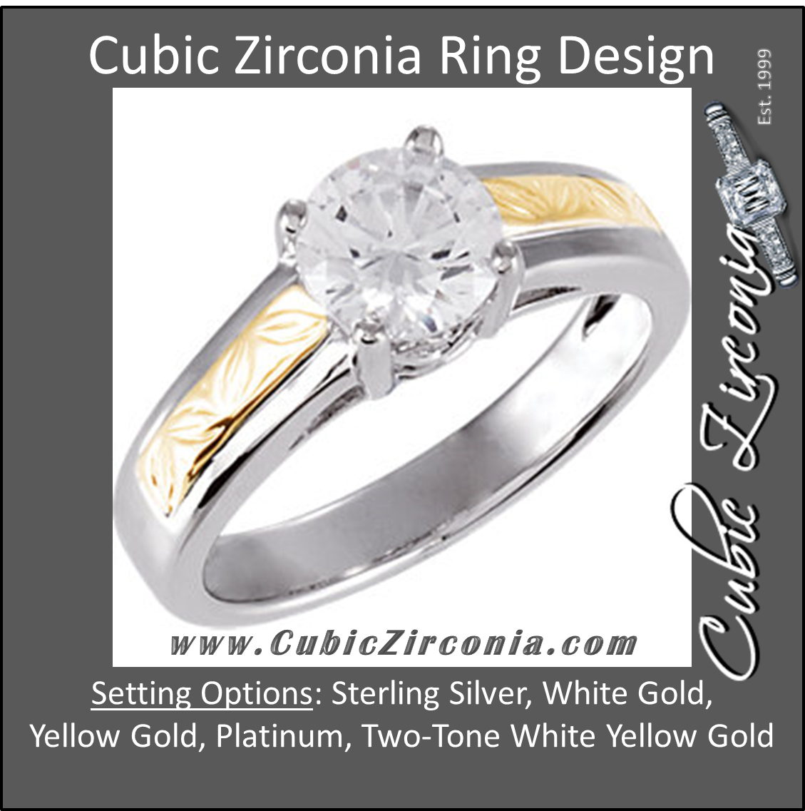 Cubic Zirconia Engagement Ring- The Mandy (1.0 CT Two Tone Hand-Engraved Stackable Ring)
