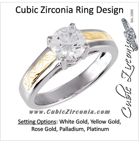 Cubic Zirconia Engagement Ring- The Mandy (1.0 CT Two Tone Hand-Engraved Stackable Ring)
