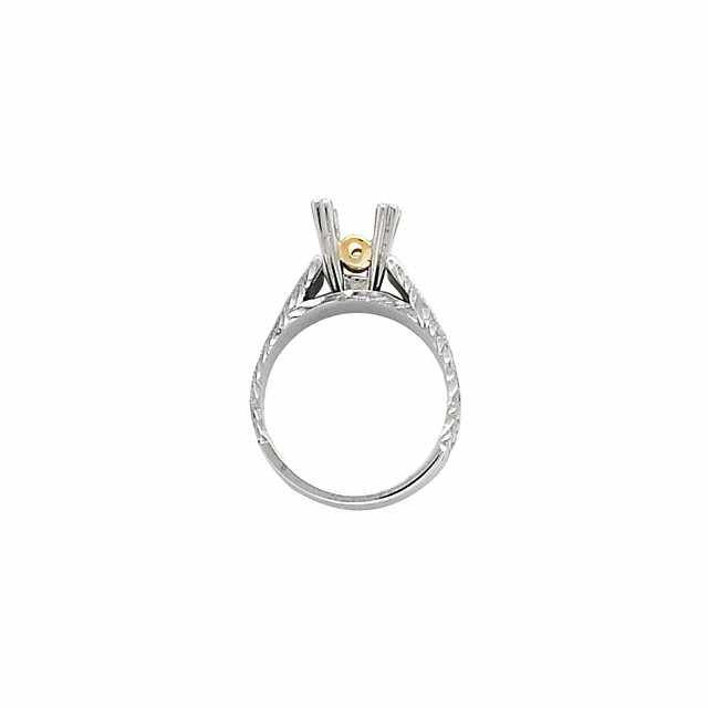 Cubic Zirconia Engagement Ring- The Kristine (1.0 CT Round Setting with Hand-Engraved Band and 2 Two-Tone Peekaboo Accent Gems)