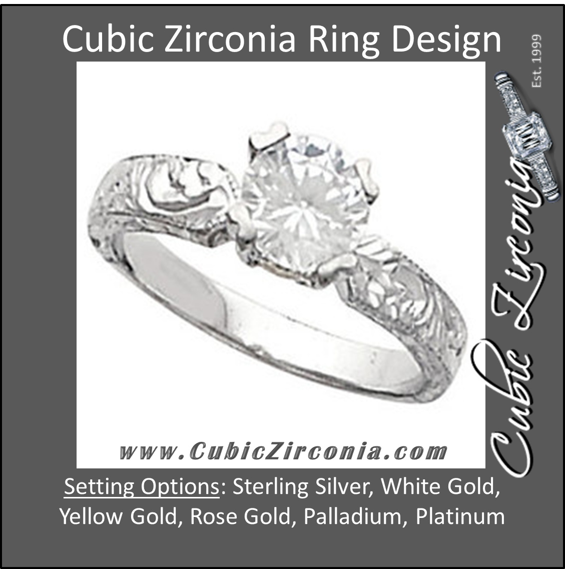 Cubic Zirconia Engagement Ring- The Autumn (1.0 CT Round Solitaire with Hand-Engraved Band and Two-Tone Peekaboo Accents)
