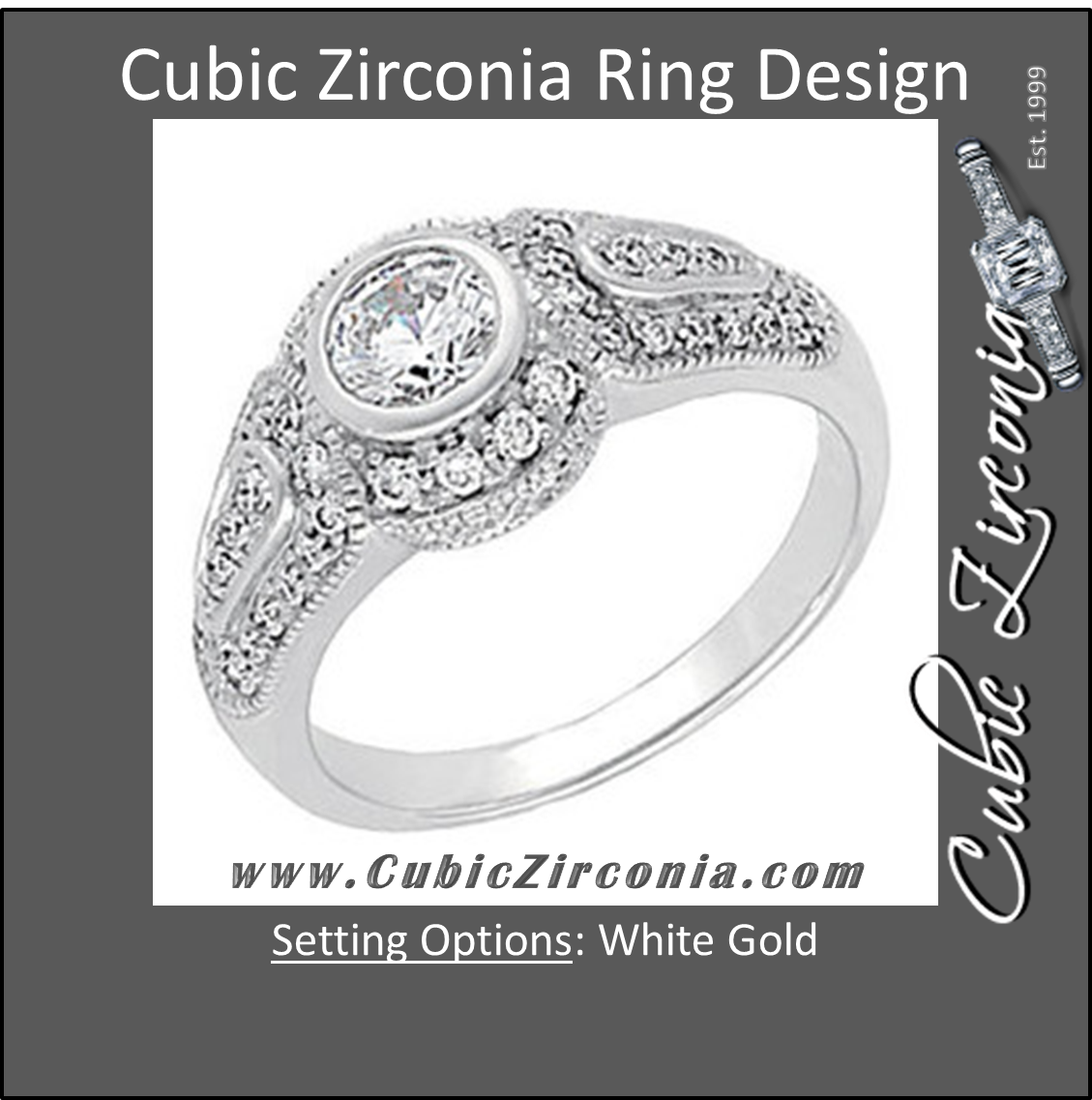 Cubic Zirconia Engagement Ring- The Beth (0.5 Carat Round Bezel-Set Vintage Design with Accent Stones)