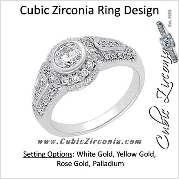 Cubic Zirconia Engagement Ring- The Beth (0.5 Carat Round Bezel-Set Vintage Design with Accent Stones)