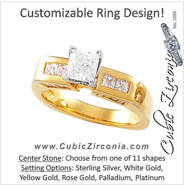 Cubic Zirconia Engagement Ring- The Lizzie (Customizable 21 stone with Princess Top Accents and Side Channel Baguettes)