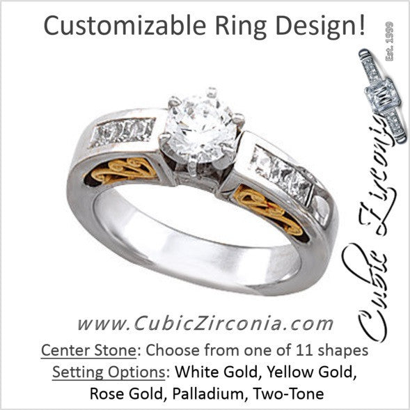 Cubic Zirconia Engagement Ring- The Lindsey (Customizable 7-stone Two-Tone Cathedral with Princess Channel)