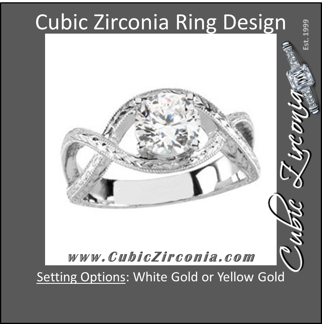 Cubic Zirconia Engagement Ring- The Anna Katherine (Round 1 Carat Solitaire with Oversized Infinity Twist Band)